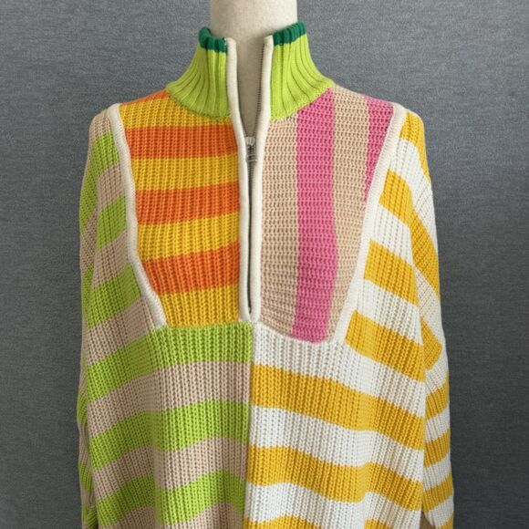 STAUD Cabana Knit Hampton Oversized Sweater M Stripe Multi Bright Bold Statement - Picture 4 of 12